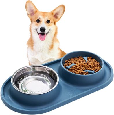 Μπλε σκυλί μπολ αργό τροφοδοτικό Pet Bowl με σιλικόνιο Mat No Chocking υγιεινό σχεδιασμό Bowl