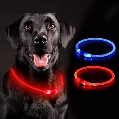 LED λαμπερό κολάρο σκύλου με προσαρμοσμένο λογότυπο USB επαναφορτιζόμενο Αδιάβροχο 3 τρόπους αναβοσβήνει