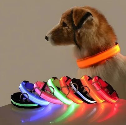 Προσαρμοσμένο Νάιλον LED Νυχτερινή Ασφάλεια Flashing Glow Dark Pet Dog Collar Leash με λογότυπο