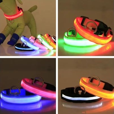 Προσαρμοσμένο Νάιλον LED Νυχτερινή Ασφάλεια Flashing Glow Dark Pet Dog Collar Leash με λογότυπο