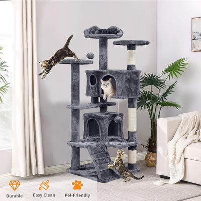 OEM/ODM Custom Luxury Dark Grey Plush Wood Πολυώροφη βίλα γάτας με αναρριχητικό δέντρο