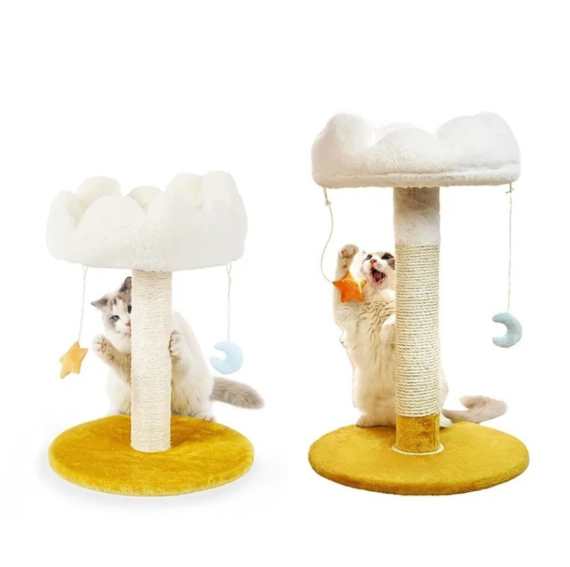 OEM/ODM Μεγάλο μεταλλικό πλαίσιο Cat Tower με κίτρινο σχέδιο λουλουδιών Sisal Scratcher και Hammock